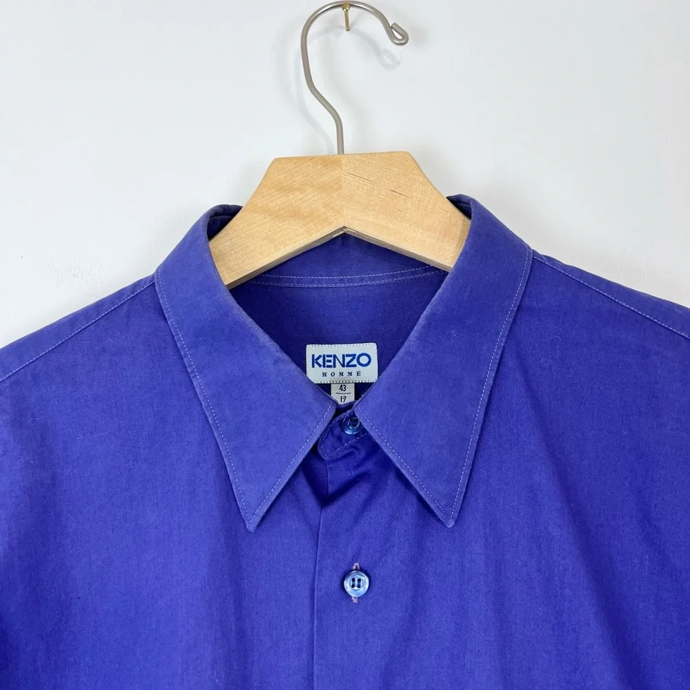 Kenzo Homme Vintage Y2K Purple Cotton Embroidered Logo Classic Shirt UK L - Picture 4 of 14